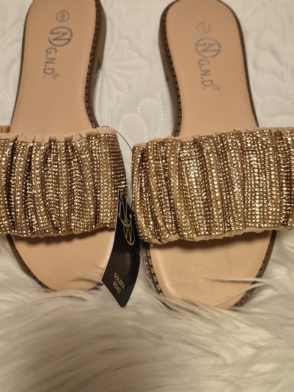 Gold Beaded Slide Sandals for Women